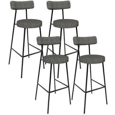 Kit 04 Banquetas Alta Bar Cozinha Sala De Jantar Estrutura Em Aço Milão L02 Linho Mescla Chumbo - Lyam Decor