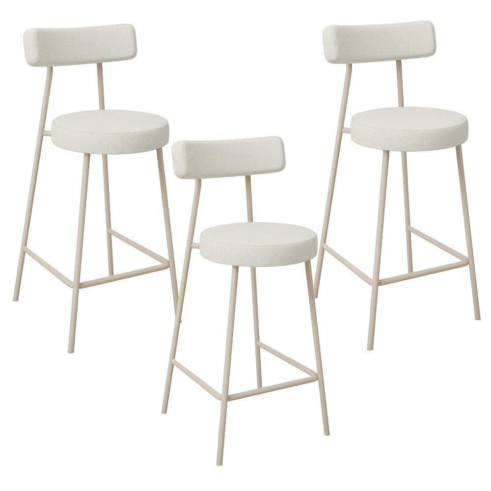 Kit 03 Banquetas Baixa Cozinha Sala Jantar Bancada Milão Arena L02 Linho Champagne - Lyam Decor - 1