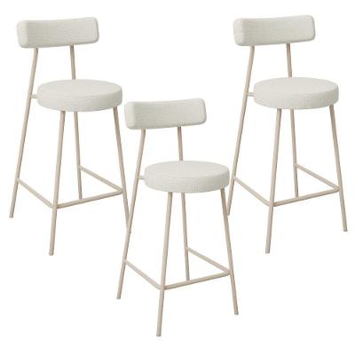 Kit 03 Banquetas Baixa Cozinha Sala Jantar Bancada Milão Arena L02 Linho Champagne - Lyam Decor