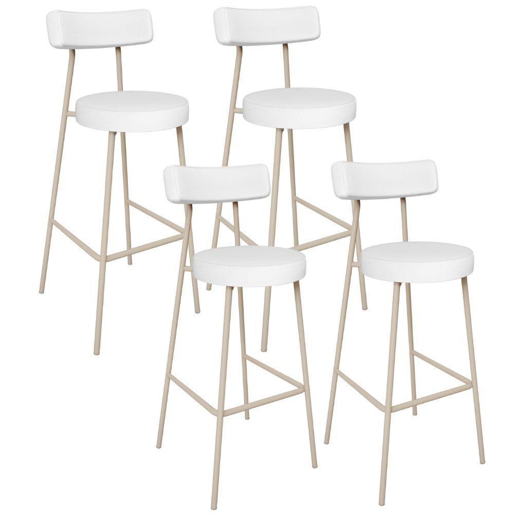 Kit 04 Banquetas Alta Bar Cozinha Sala De Jantar Aço Milão Arena L02 Facto Branco - Lyam Decor - 1