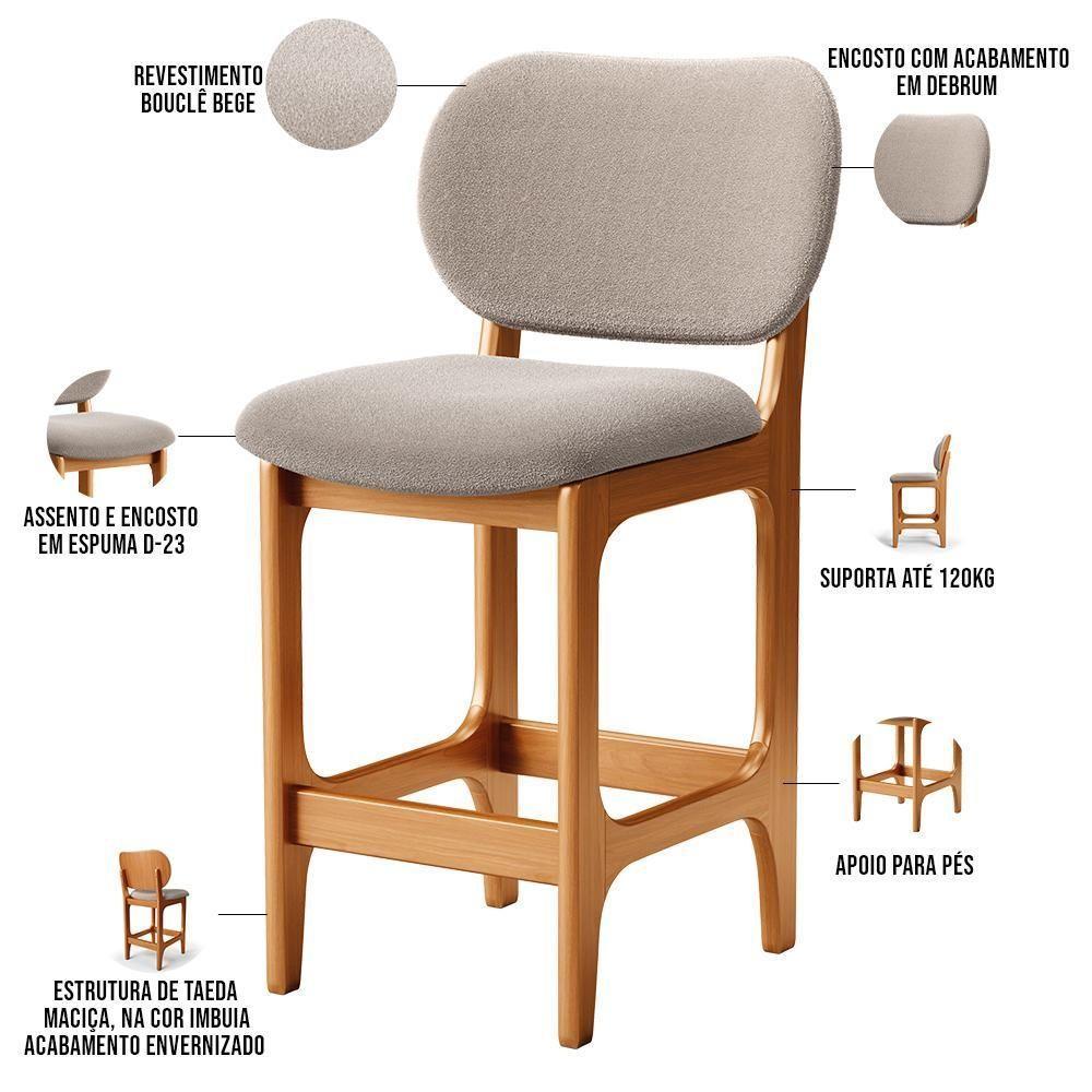Kit 04 Banquetas Baixa Bar Cozinha E Sala De Jantar Fixa Betta L02 Imbuia Bouclê Bege - Lyam Decor - 4