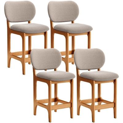 Kit 4 Banquetas Betta L02 Assento Poliéster Base Madeira com Encosto Fixo 65 cm Bege