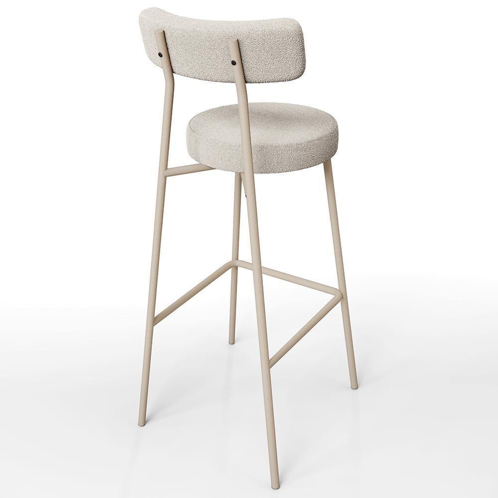 Kit 03 Banquetas Alta Bar Cozinha Sala De Jantar Aço Milão Arena L02 Bouclê Creme - Lyam Decor - 8