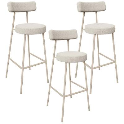 Kit 03 Banquetas Alta Bar Cozinha Sala De Jantar Aço Milão Arena L02 Bouclê Creme - Lyam Decor