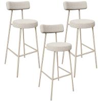 Kit 03 Banquetas Alta Bar Cozinha Sala De Jantar Aço Milão Arena L02 Bouclê Creme - Lyam Decor - 1