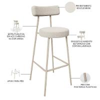 Kit 03 Banquetas Alta Bar Cozinha Sala De Jantar Aço Milão Arena L02 Bouclê Creme - Lyam Decor