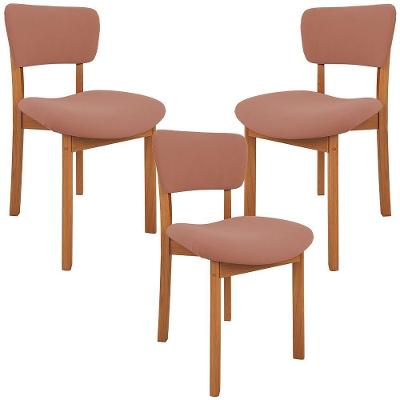 Kit 03 Cadeiras Para Sala De Jantar Cozinha Living Estofada Dara L02 Suede Rosê - Lyam Decor