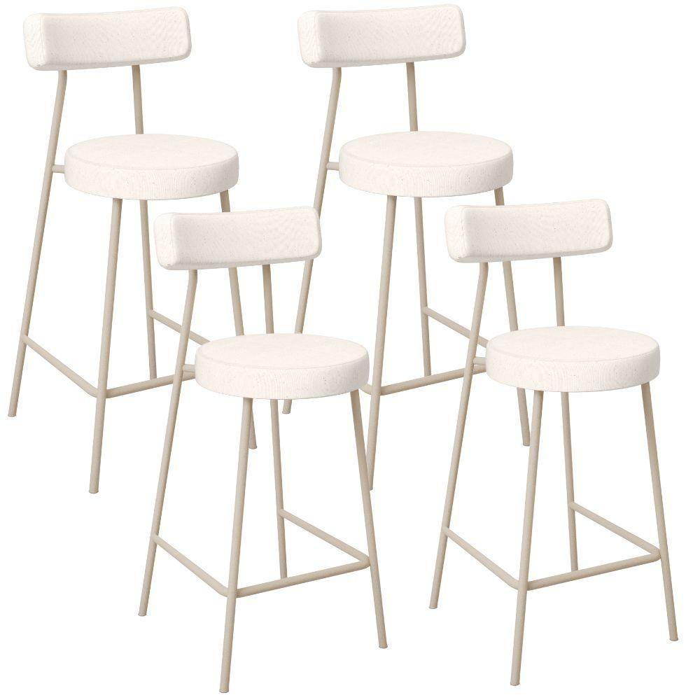 Kit 04 Banquetas Baixa Cozinha Sala Jantar Bancada Milão Arena L02 Linho Cru - Lyam Decor - 1