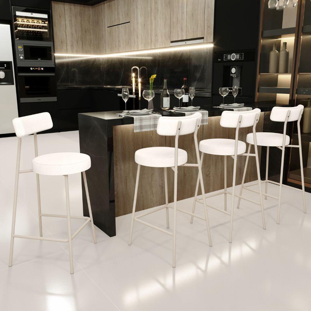 Kit 04 Banquetas Baixa Cozinha Sala Jantar Bancada Milão Arena L02 Linho Cru - Lyam Decor - 2