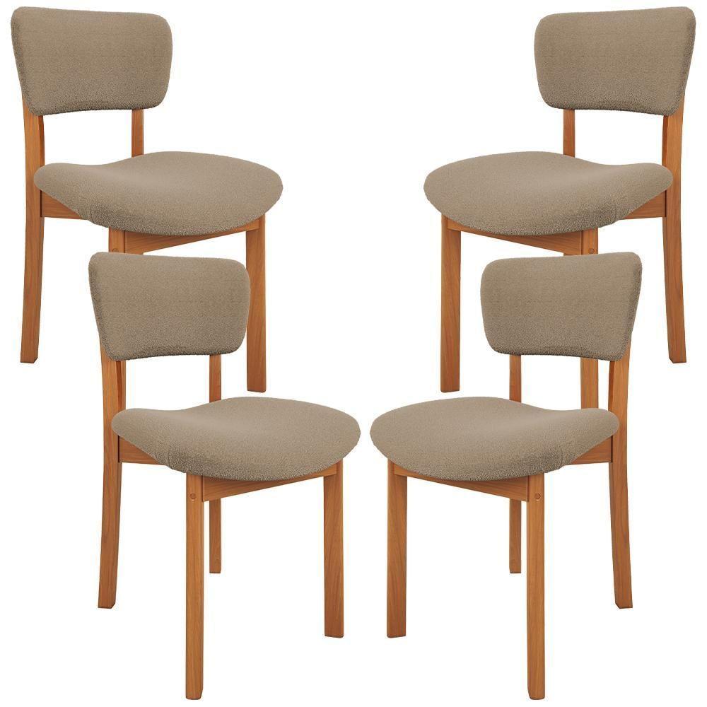 Kit 04 Cadeiras Para Sala De Jantar Cozinha Living Estofada Dara L02 Bouclê Bege - Lyam Decor - 1