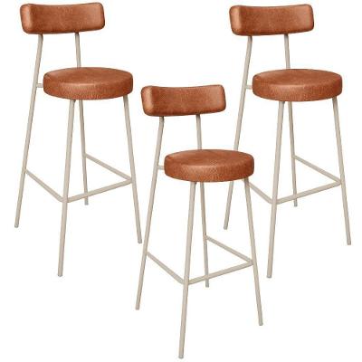 Kit 03 Banquetas Alta Bar Cozinha Sala De Jantar Aço Milão Arena L02 Couríssimo Camel - Lyam Decor