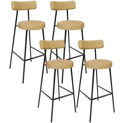 Kit 4 Banquetas Alta Milão L02 Assento Courino Base Aço Encosto Fixo Fendi