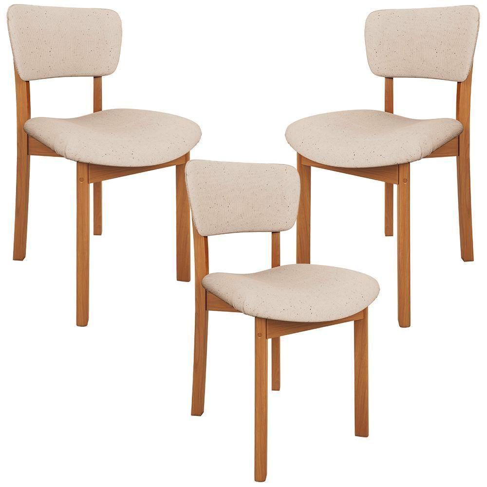 Kit 03 Cadeiras Para Sala De Jantar Cozinha Living Estofada Dara L02 Linho Bege - Lyam Decor - 1