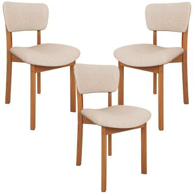 Kit 03 Cadeiras Para Sala De Jantar Cozinha Living Estofada Dara L02 Linho Bege - Lyam Decor