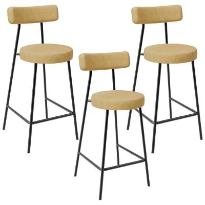 Kit 03 Banquetas Baixa Para Cozinha Sala De Jantar Bar Bancada Milão L02 Couríssimo Fendi - Lyam Decor