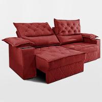 Sofá Retrátil E Reclinável 2,40m Com Porta Copos E Molas Cosmos. Velusoft Cama Inbox Vermelho - 6