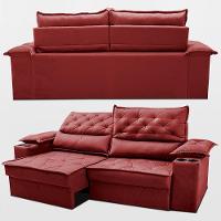 Sofá Retrátil E Reclinável 2,40m Com Porta Copos E Molas Cosmos. Velusoft Cama Inbox Vermelho - 7