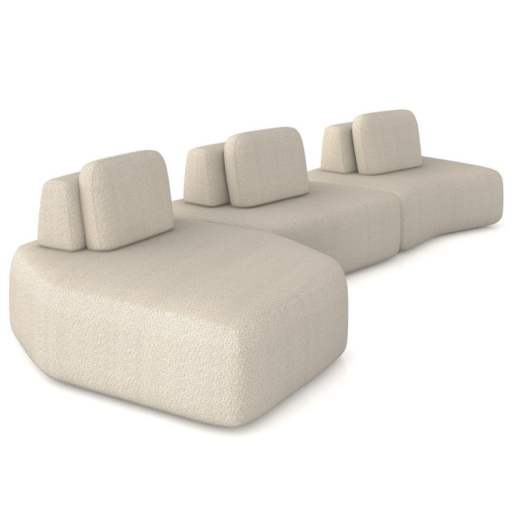 Sofá Ilha Modular Para Sala Living Orgânico 480cm Angra K01 Bouclê Bege - Lyam Decor - 1