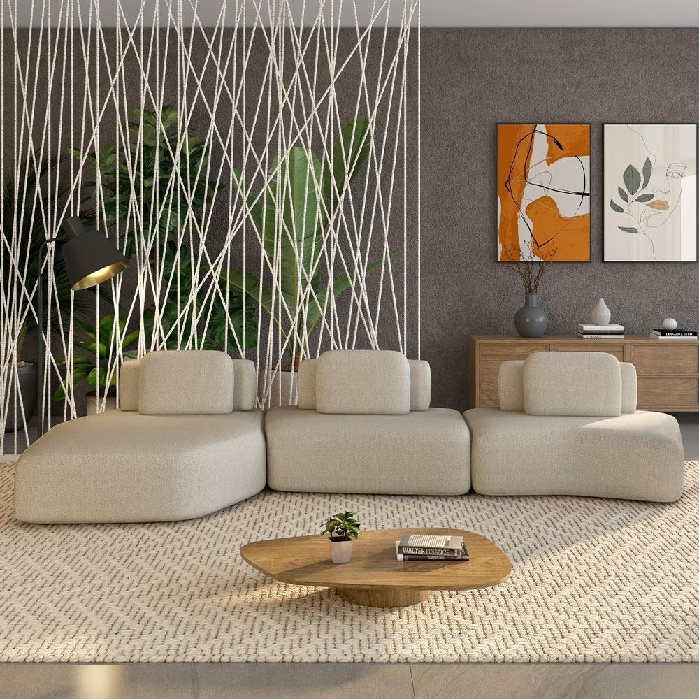 Sofá Ilha Modular Para Sala Living Orgânico 480cm Angra K01 Bouclê Bege - Lyam Decor - 6