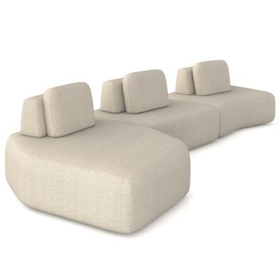 Sofá Ilha Modular Para Sala Living Orgânico 480cm Angra K01 Bouclê Bege - Lyam Decor