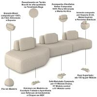 Sofá Ilha Modular Para Sala Living Orgânico 480cm Angra K01 Bouclê Bege - Lyam Decor - 7