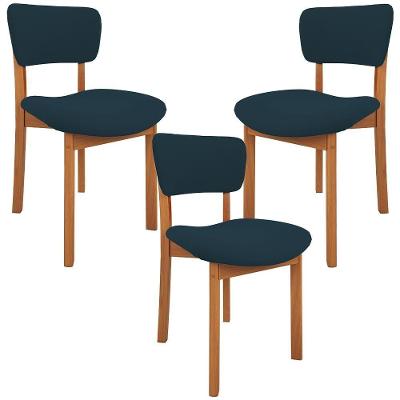 Kit 03 Cadeiras Para Sala De Jantar Cozinha Living Estofada Dara L02 Suede Azul Marinho - Lyam Decor