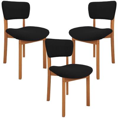 Kit 03 Cadeiras Para Sala De Jantar Cozinha Living Estofada Dara L02 Bouclê Preto - Lyam Decor