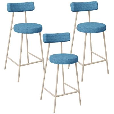 Kit 03 Banquetas Baixa Cozinha Sala Jantar Bancada Milão Arena L02 Linho Azul - Lyam Decor