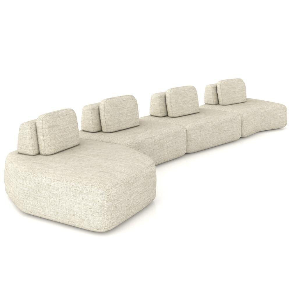 Sofá Ilha Modular Para Sala Living Orgânico 620cm Angra K01 Linho Champanhe - Lyam Decor - 1