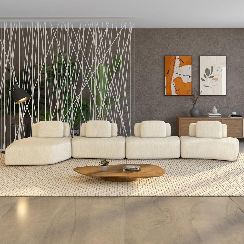 Sofá Ilha Modular Para Sala Living Orgânico 620cm Angra K01 Linho Champanhe - Lyam Decor - 2