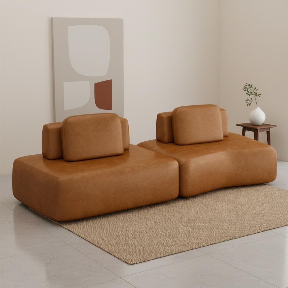 Sofá Ilha Modular Para Sala Living Orgânico 315cm Angra K01 Couríssimo Camel - Lyam Decor - 2