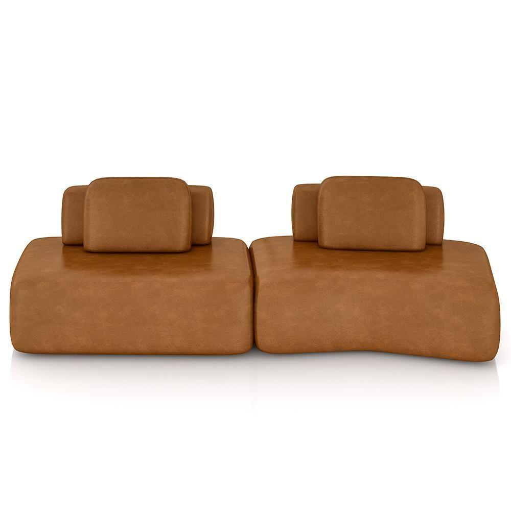 Sofá Ilha Modular Para Sala Living Orgânico 315cm Angra K01 Couríssimo Camel - Lyam Decor - 3