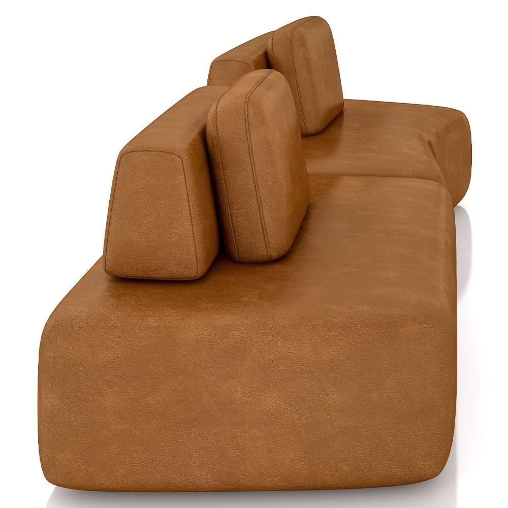 Sofá Ilha Modular Para Sala Living Orgânico 315cm Angra K01 Couríssimo Camel - Lyam Decor - 7