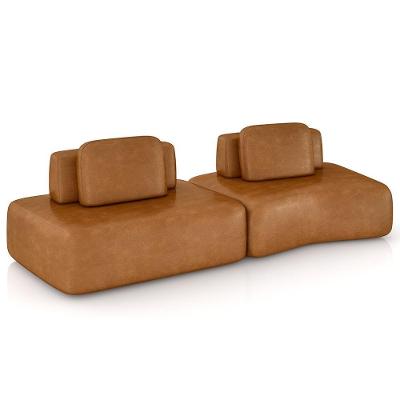 Sofá Ilha Modular Para Sala Living Orgânico 315cm Angra K01 Couríssimo Camel - Lyam Decor