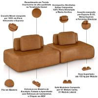 Sofá Ilha Modular Para Sala Living Orgânico 315cm Angra K01 Couríssimo Camel - Lyam Decor