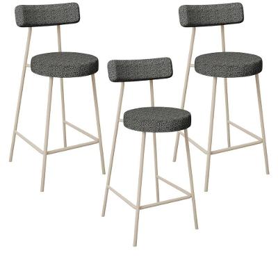 Kit 03 Banquetas Baixa Cozinha Sala Jantar Bancada Milão Arena L02 Linho Mescla Chumbo - Lyam Decor