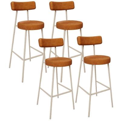 Kit 04 Banquetas Alta Bar Cozinha Sala De Jantar Aço Milão Arena L02 Couríssimo Canela - Lyam Decor