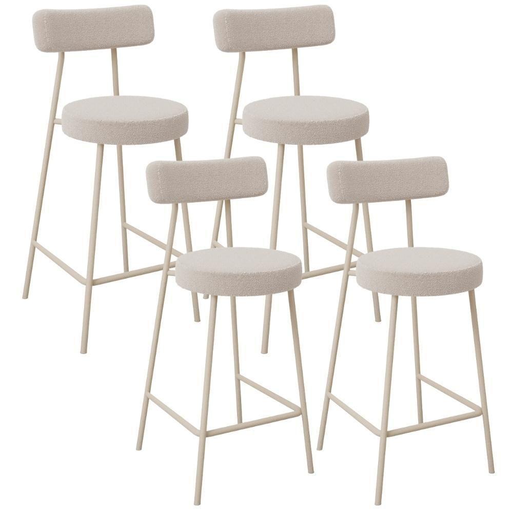Kit 04 Banquetas Baixa Cozinha Sala Jantar Bancada Milão Arena L02 Bouclê Bege - Lyam Decor - 1