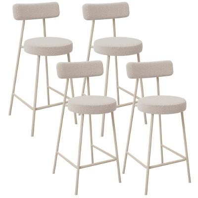 Kit 04 Banquetas Baixa Cozinha Sala Jantar Bancada Milão Arena L02 Bouclê Bege - Lyam Decor