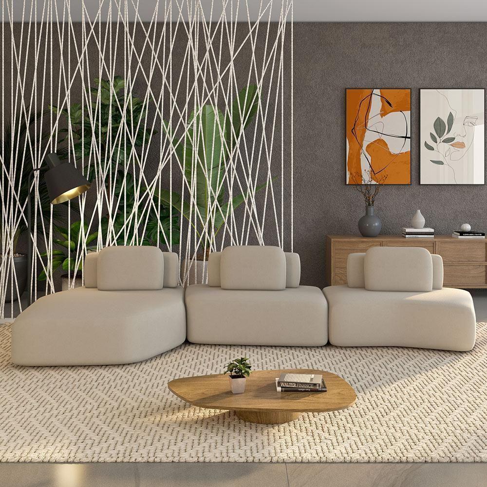 Sofá Ilha Modular Para Sala Living Orgânico 480cm Angra K01 Veludo Bege - Lyam Decor - 2