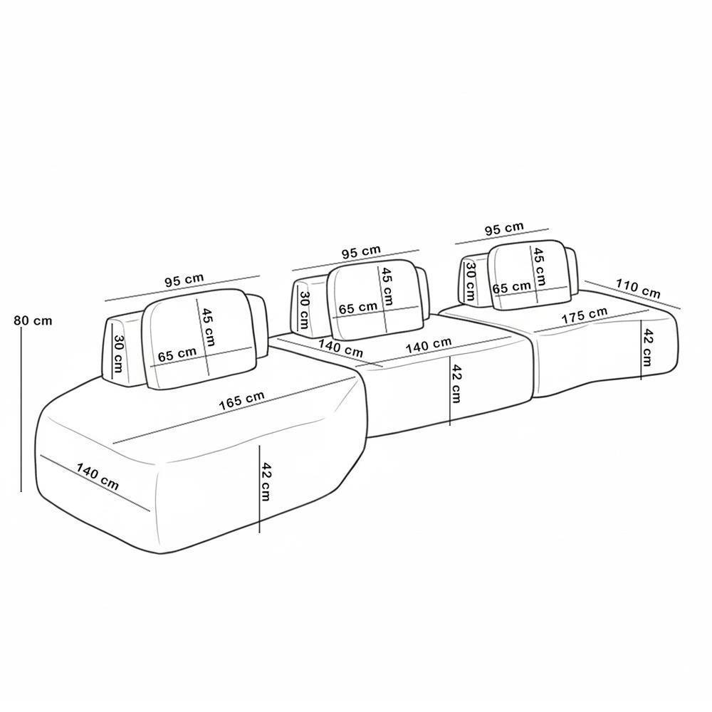 Sofá Ilha Modular Para Sala Living Orgânico 480cm Angra K01 Veludo Bege - Lyam Decor - 5
