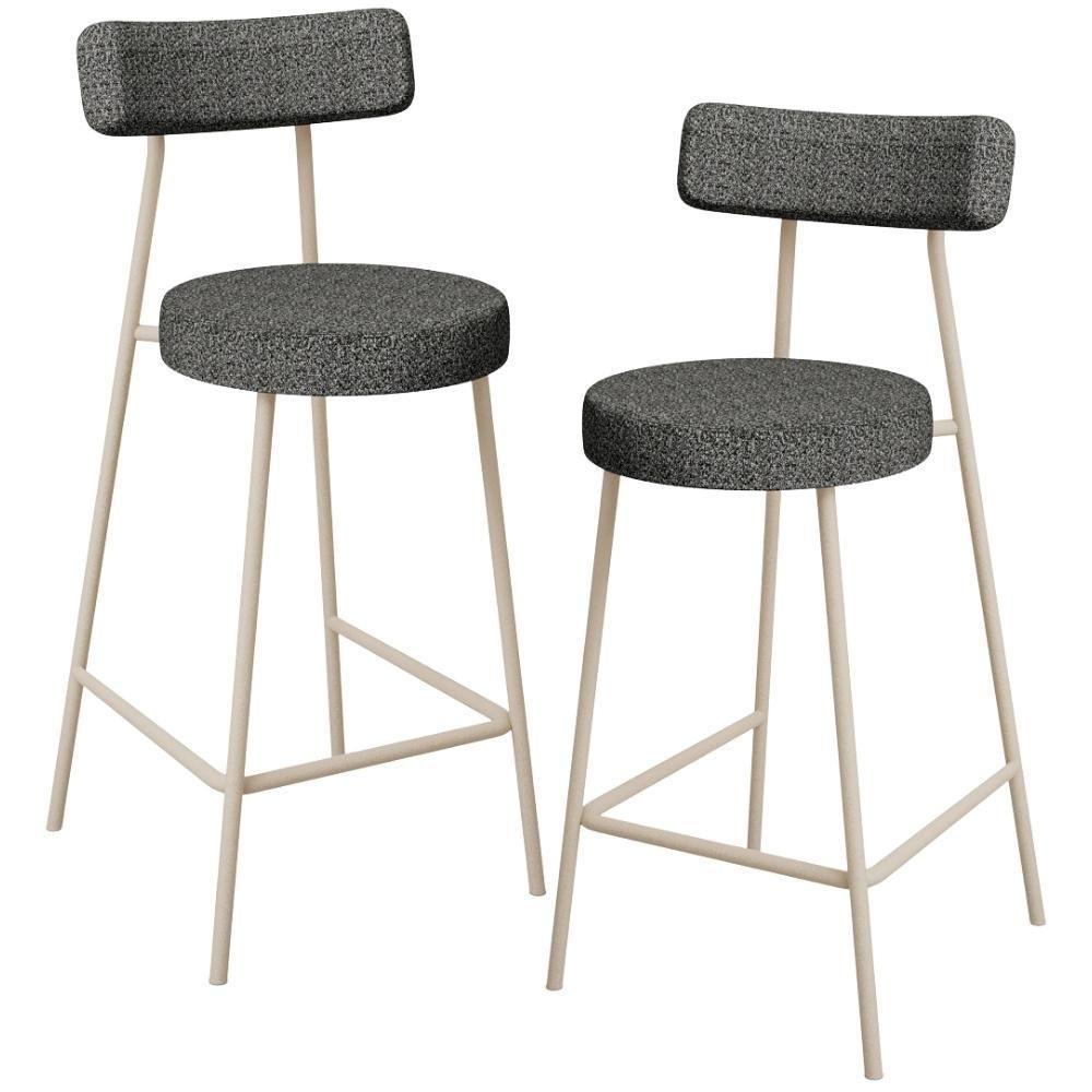 Kit 02 Banquetas Baixa Cozinha Sala Jantar Bancada Milão Arena L02 Linho Mescla Chumbo - Lyam Decor - 1