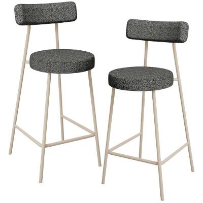 Kit 02 Banquetas Baixa Cozinha Sala Jantar Bancada Milão Arena L02 Linho Mescla Chumbo - Lyam Decor