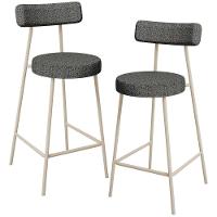 Kit 02 Banquetas Baixa Cozinha Sala Jantar Bancada Milão Arena L02 Linho Mescla Chumbo - Lyam Decor - 1