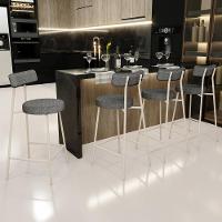 Kit 02 Banquetas Baixa Cozinha Sala Jantar Bancada Milão Arena L02 Linho Mescla Chumbo - Lyam Decor - 2