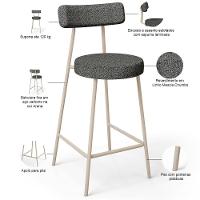 Kit 02 Banquetas Baixa Cozinha Sala Jantar Bancada Milão Arena L02 Linho Mescla Chumbo - Lyam Decor