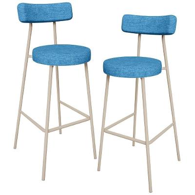Kit 02 Banquetas Alta Bar Cozinha Sala De Jantar Aço Milão Arena L02 Linho Azul - Lyam Decor