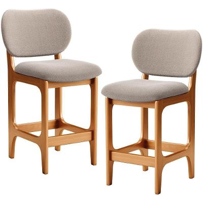 Kit 02 Banquetas Baixa Bar Cozinha E Sala De Jantar Fixa Betta L02 Imbuia Bouclê Bege - Lyam Decor