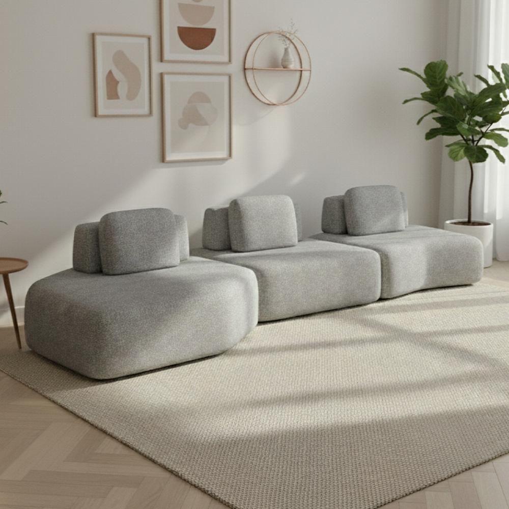 Sofá Ilha Modular Para Sala Living Orgânico 480cm Angra K01 Bouclê Cinza - Lyam Decor - 2