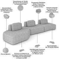 Sofá Ilha Modular Para Sala Living Orgânico 480cm Angra K01 Bouclê Cinza - Lyam Decor
